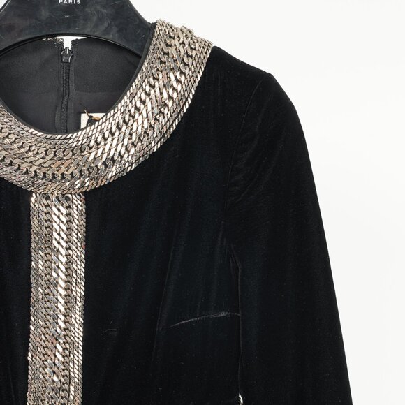 Saint Laurent AW/14 Runway Black Velvet Chain-Embellished Mini Dress - Picture 6 of 14
